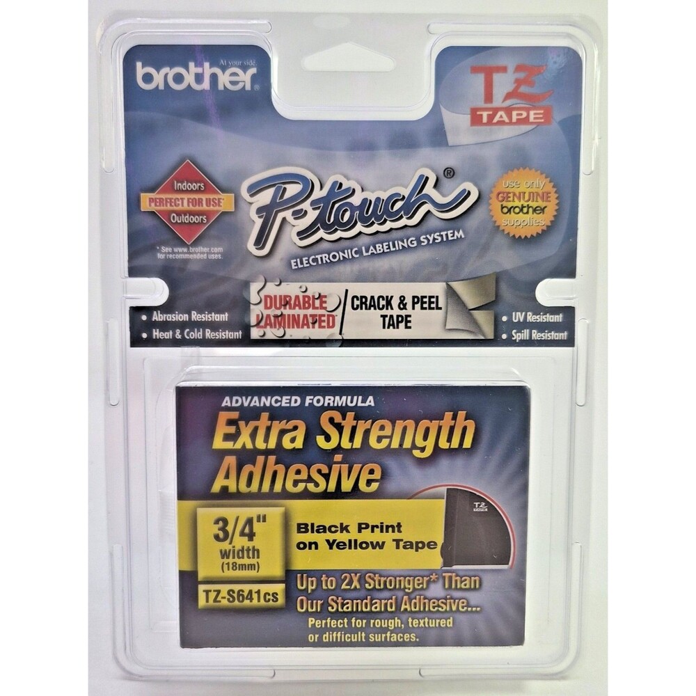 Brother P-Touch TZ-S641cs Industrial Tape 3/4" Black on Yellow NISB Extra Streng